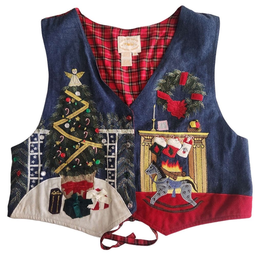 Vintage Country Wear Ugly Christmas Tree Holiday Vest Size 14